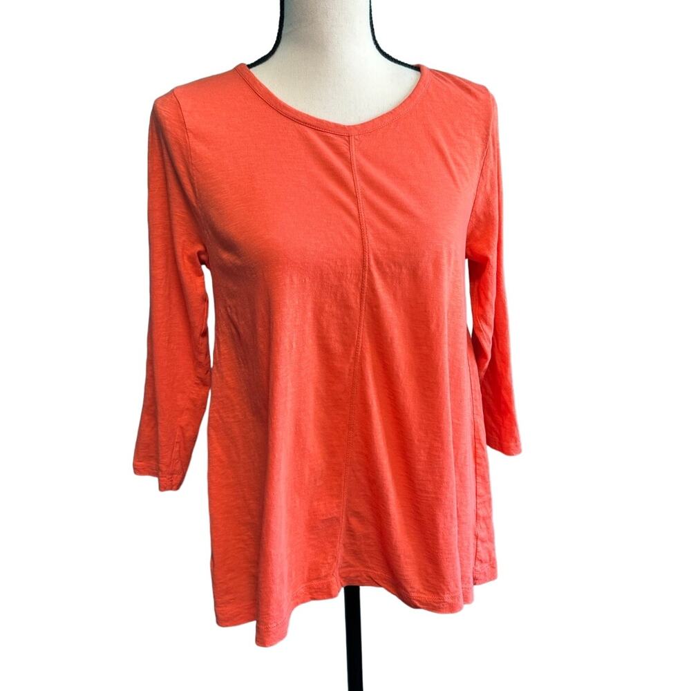 Crown & Ivy Orange Cotton 3/4 Sleeve Woman's Casual Top Small